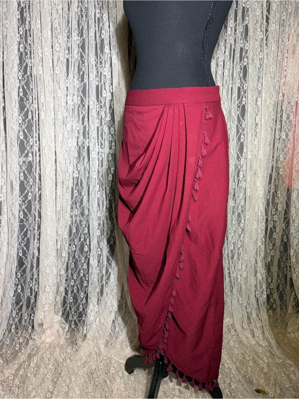 SHEIN Wine Tassel Draped Maxi Skirt